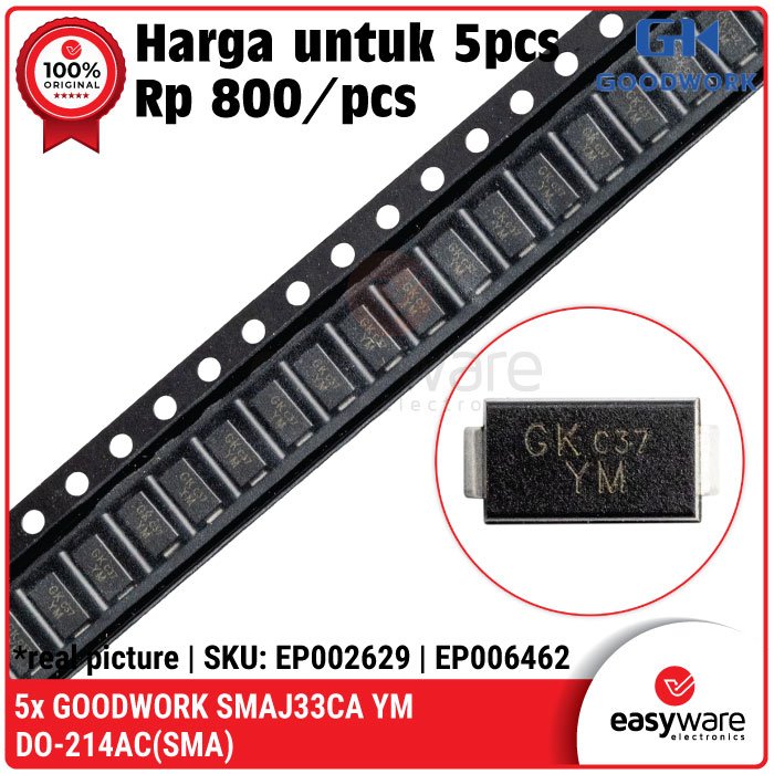 [5 PCS] Dioda SMAJ33CA YM DO-214 TVS Diode SMAJ33 CA SMA SMD 7.5A 400W