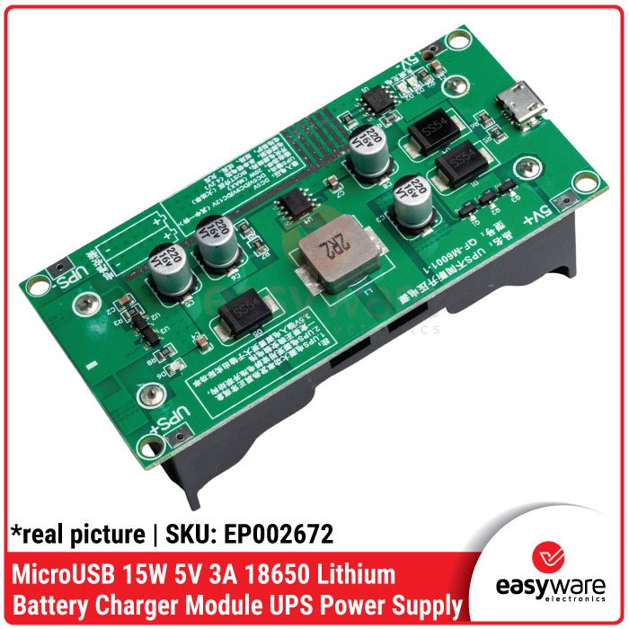 Module Charger 18650 UPS 5V 3A – MicroUSB 15W Power Supply Module UPS untuk IoT &amp; Router