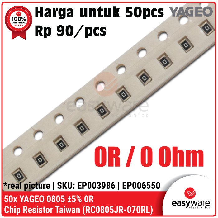 [50 PCS] Resistor SMD 0805 YAGEO 5% 0R Chip Resistor 0 Ohm Resistor SMD