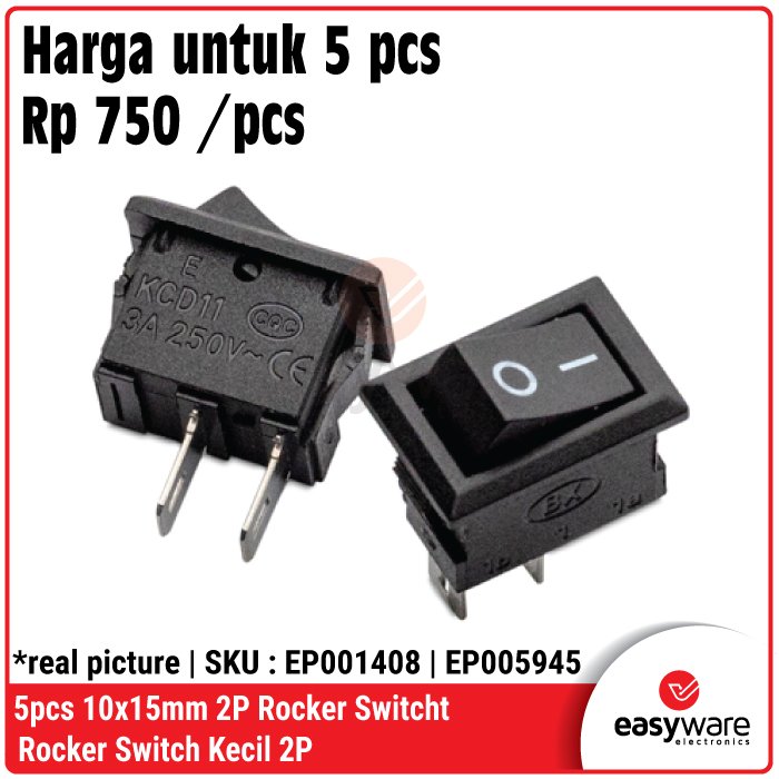 [5 PCS] Mini Rocker Switch 2 Pin 10x15mm – Saklar On-Off Power Kecil SPST