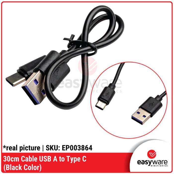 Kabel USB Type C Pendek 30 cm – USB-A Male ke Type-C Male untuk Charging &amp; Data