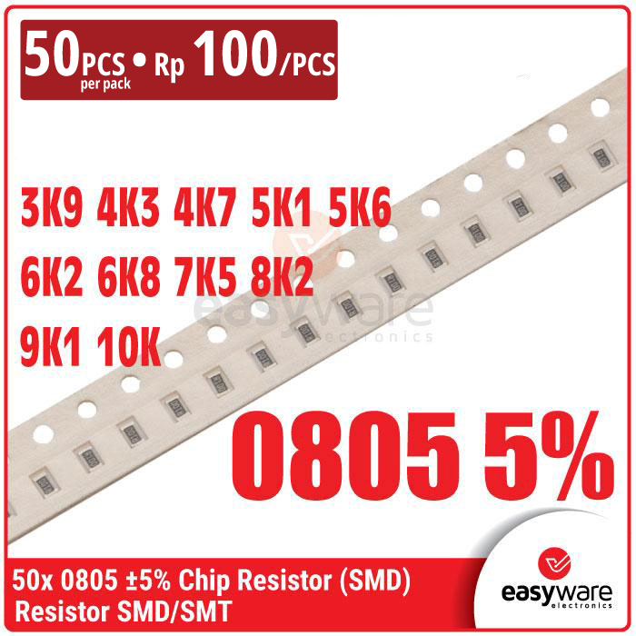 [50 PCS] Resistor 0805 3K9 4K3 4K7 5K1 5K6 6K2 6K8 7K5 8K2 9K1 10K Chip Resistor SMD 0805 5% 3.9K Ohm 10K Ohm