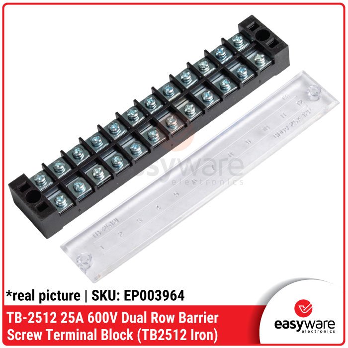 Terminal Blok Sekrup Dual Row TB-2512 – Konektor Daya 600V 25A (Pitch 10mm)