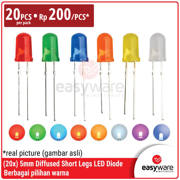[20 PCS] LED 5mm Diffused Color Red/Green/Blue/Yellow/White/Orange/Pink/UV/Yellow Green Color Lens LED Warna Putih Susu 5 mm Merah/Hijau/Biru/Kuning/Putih LED F5 Super Bright