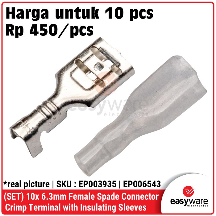 [10 SET] 6.3mm Female Spade Connector Crimp Terminal with Insulating Sleeves For Terminals 22-16AWG Skun Female S-03