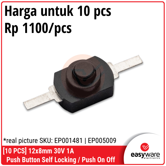 [10 PCS] Push Button Self Locking Push On Off 1208YD Waterproof Saklar Senter 12x8mm 30V 1A