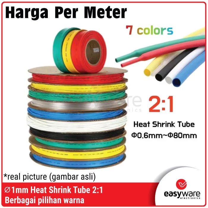 1mm Heatshrink Tube Selang Bakar Heat Shrink 2:1 Isolasi Kabel Isolator 1mm