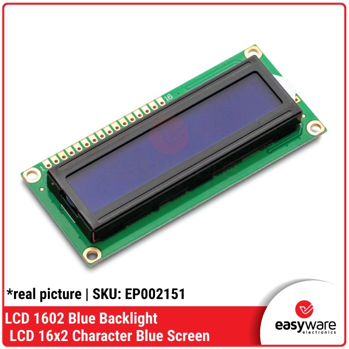 LCD 1602 16×2 Blue Backlight White Character – Display Karakter 16×2 Biru 5V