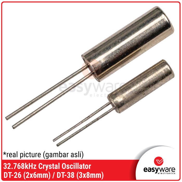 32.768kHz Crystal Oscillator – Kristal Osilator RTC DT-26 (2x6mm) dan DT-38 (3x8mm)
