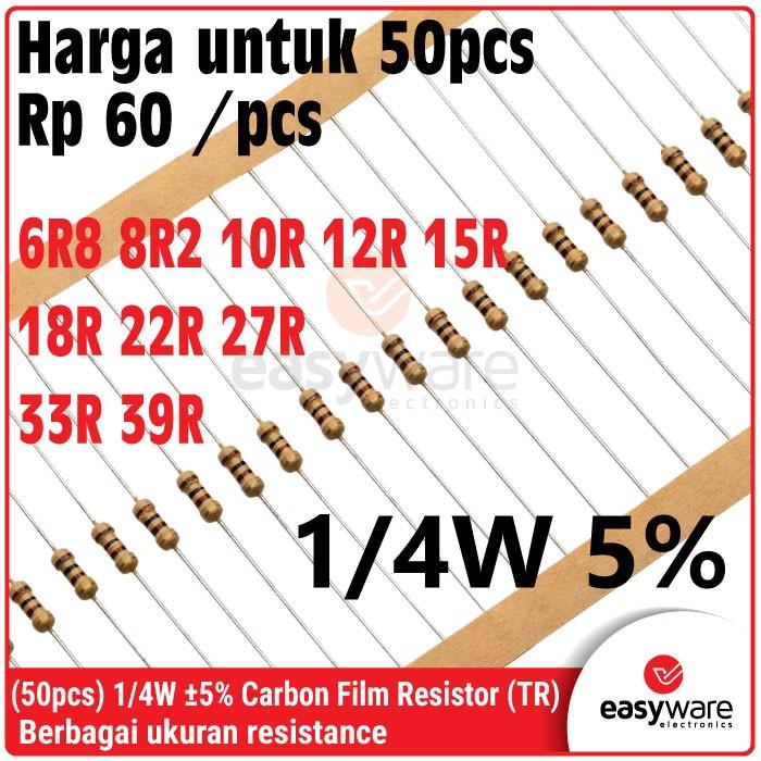 [50 PCS] Carbon Film Resistor 1/4W 5% 0.25W 6R8 8R2 10R 12R 15R 18R 22R 27R 33R 39R