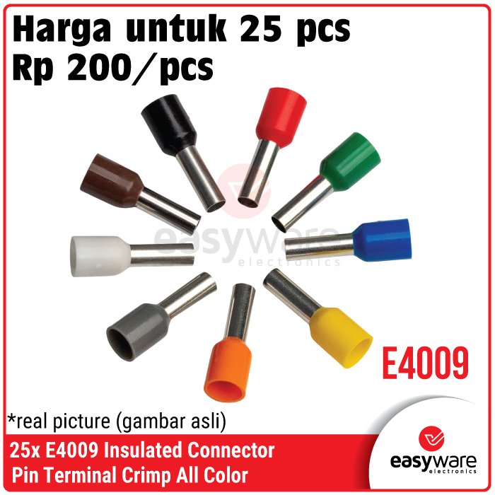 [25 PCS] Crimp Terminal E4009 VE4009 Skun Insulated Ferrules Terminal Block Kabel Tusuk Skun Kabel Ferrules 4mm E4009