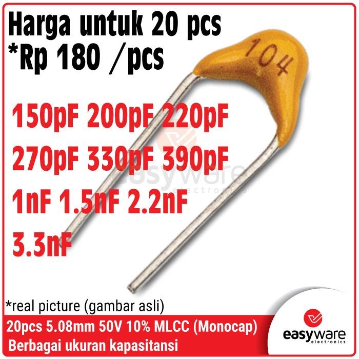 [20 PCS] Kapasitor Monocap 50V Monolithic Ceramic – 150pF hingga 3.3nF