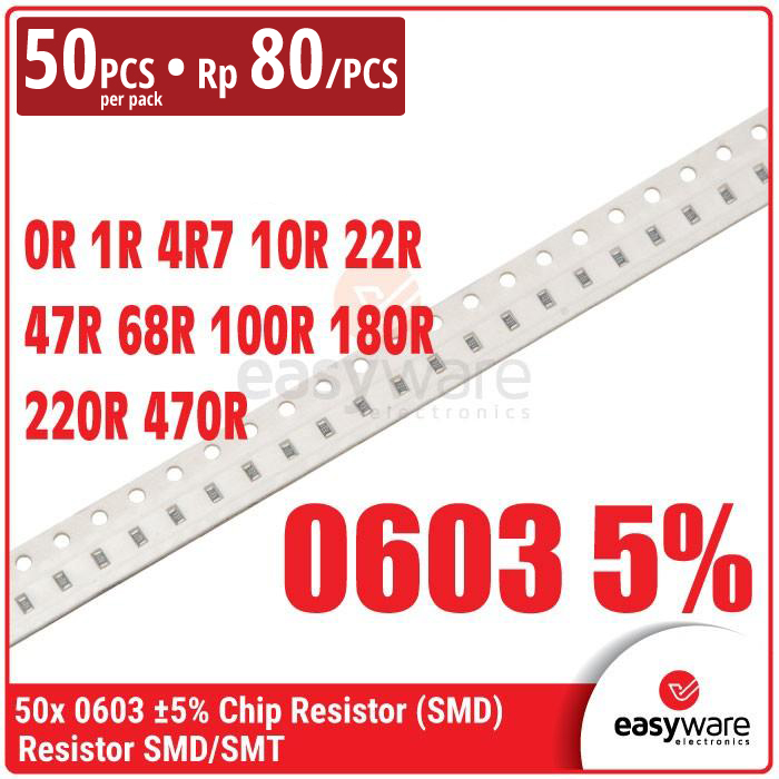 [50 PCS] Resistor 0603 0R 1R 4R7 10R 22R 47R 68R 100R 180R 220R 240R 470R 560R Chip Resistor SMD 0603 5% 0 Ohm 1 Ohm 4.7 Ohm