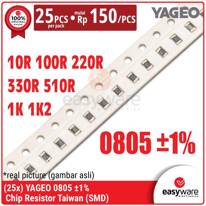 [25 PCS] YAGEO Resistor Taiwan YAGEO 0805 SMD SMT 1% 10R 100R 220R 330R 510R 1K 1K2 10 Ohm 1.2K Ohm Chip Resistor