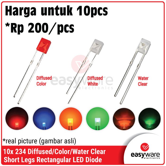 [10 PCS] LED 2x3x4mm Rectangular LED 234 White Red Green Blue Yellow Orange Clear Diffused Color Square LED 2x3x4 Kotak