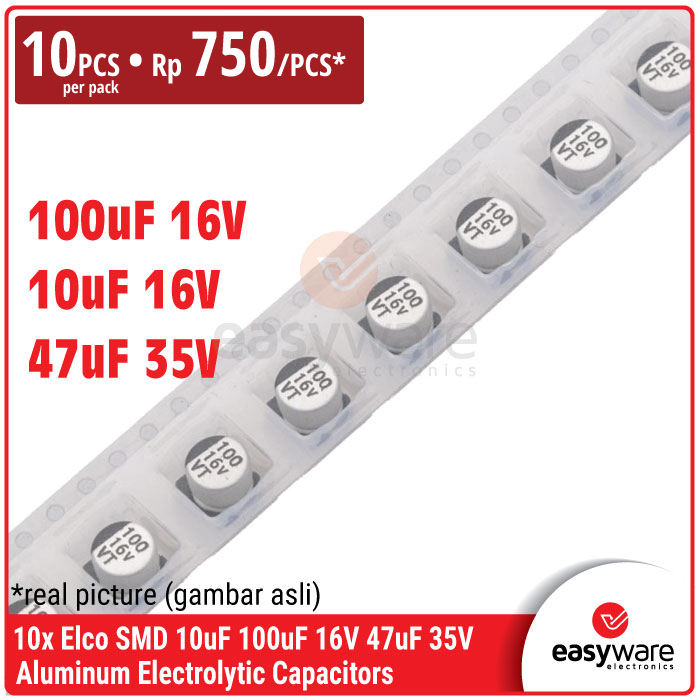 [10 PCS] Elco SMD Elco 10uF 16V 47uF 35V 100uF 16V 10uF 50V Elektrolit Kapasitor SMT - 47uF 35V