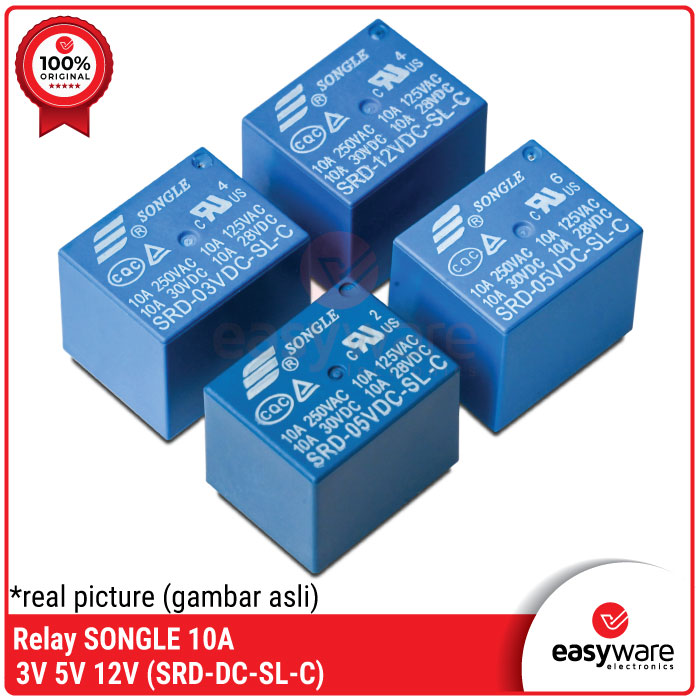 Relay 3V 5V 12V 5 Pin Songle SRD-3VDC-SL-C SRD-5VDC-SL-C SRD-12VDC-SL-C 3V 5V 12V DC 10A Relay Songle Original