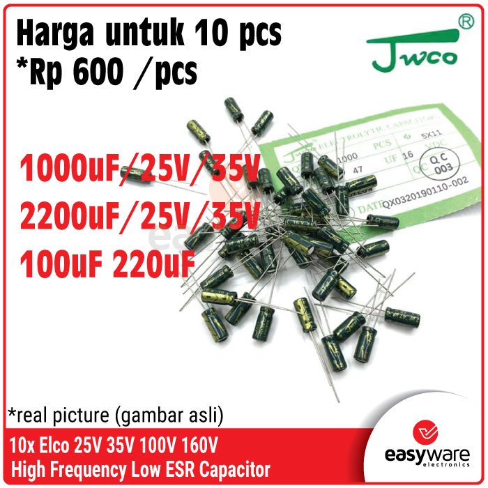 [3 PCS] Elco High Frequency 100V 35V 25V Low ESR 100uF 1000uF 2200uF – Kapasitor Elektrolit Berbagai Varian