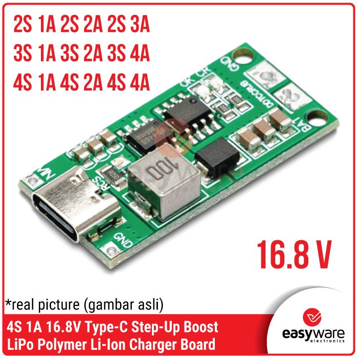 Modul Charger Baterai Universal Type C: 2S, 3S, 4S LiPo/Li-Ion Output 8.4V-16.8V Arus 1A-4A dengan Proteksi Penuh!