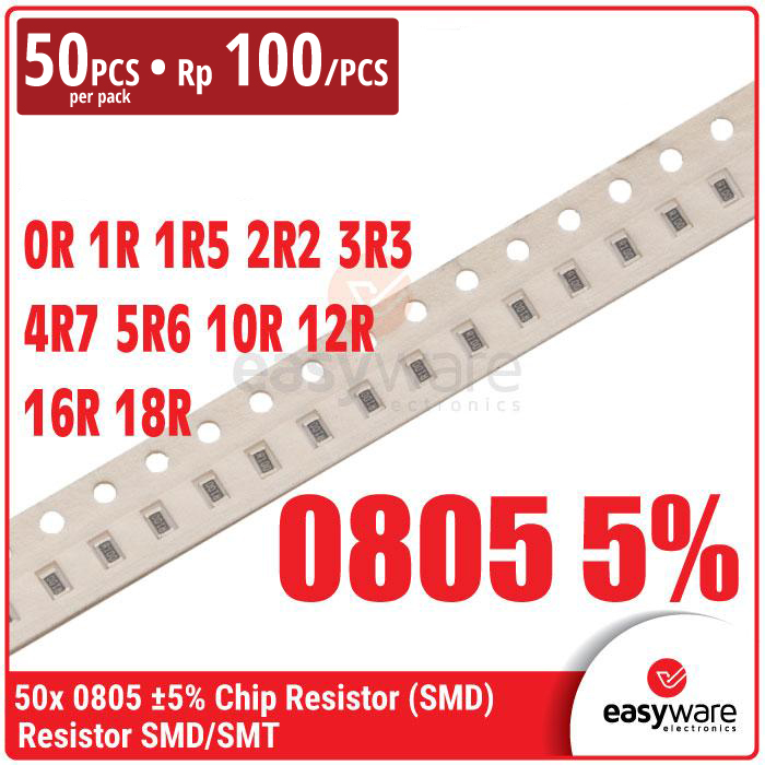 [50 PCS] Resistor 0805 0R 1R 1R5 2R2 3R3 4R7 5R6 10R 12R 16R 18R Chip Resistor SMD 0805 5% 1 Ohm 1.5 Ohm