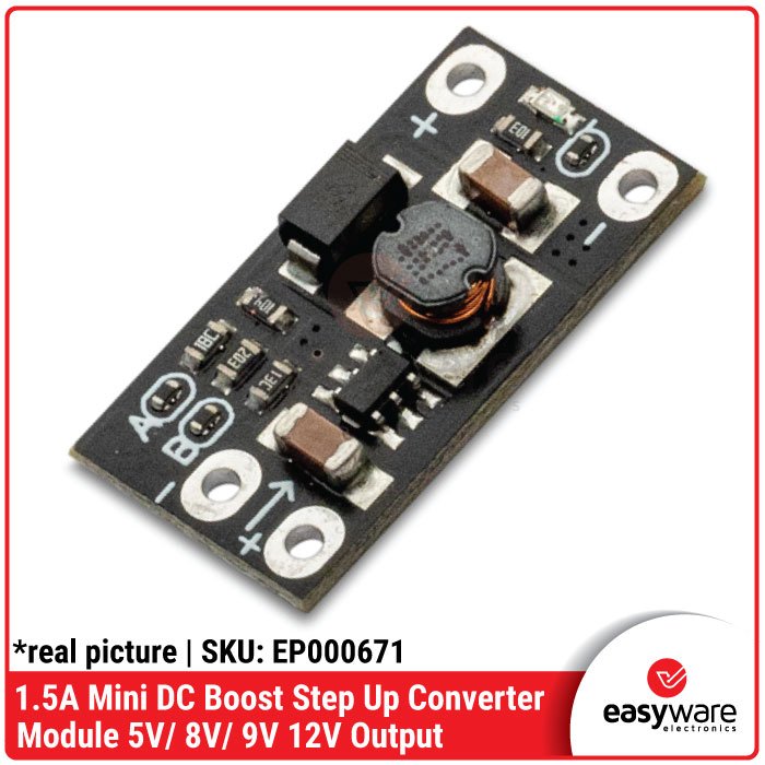 Mini DC-DC Boost Converter 1.5A – Penaik Tegangan Output 5V, 8V, 9V, 12V