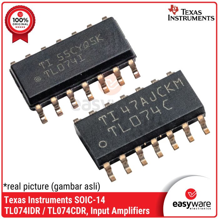 IC Amplifier TL074 – TL074CDR (0-70°C) & TL074IDR (-40-85°C), Quad Op-Amp JFET SMD – Texas Instruments