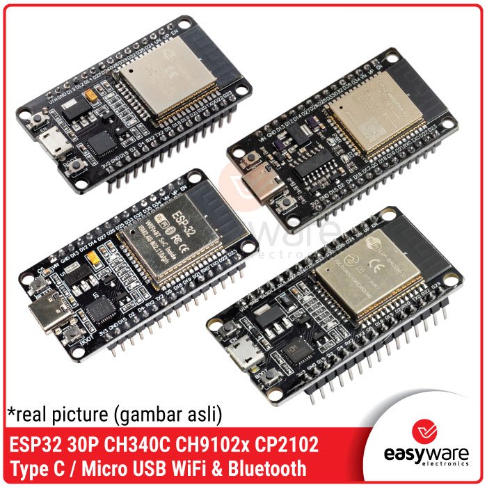 ESP32 ESP-32S 30P WiFi + Bluetooth Dual – CH340C CH9102x CP210x CP2102 Micro USB / Type C USB-C Developement Board