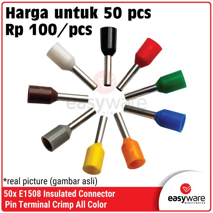[50 PCS] Crimp Terminal E1508 VE1508 Skun Insulated Ferrules Terminal Block Kabel Tusuk Skun Kabel Ferrules 1.5mm E1508