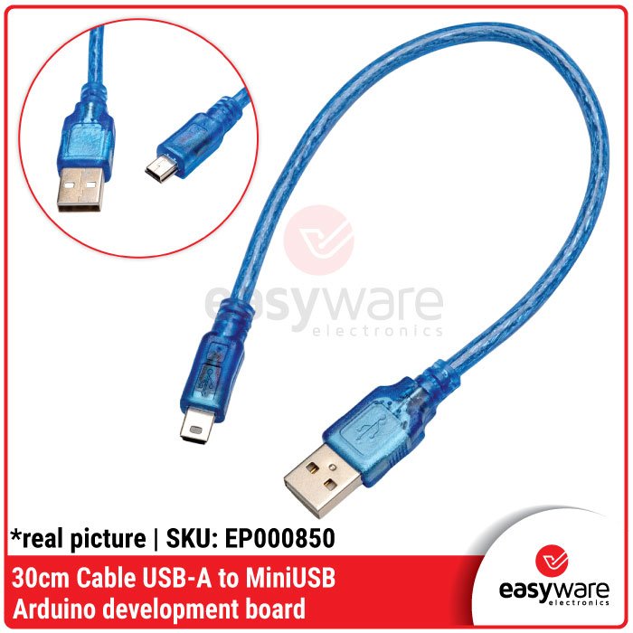 Kabel Data USB-A to MiniUSB 30cm – Kabel Pendek untuk Arduino Nano, Kamera, PS3