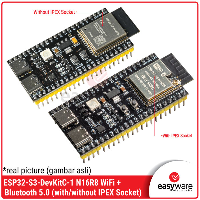 ESP32-S3-DevKitC-1 N16R8 – Board Development WiFi 6 & Bluetooth 5.0 Dual Core 16MB Flash 8MB PSRAM With IPEX Socket
