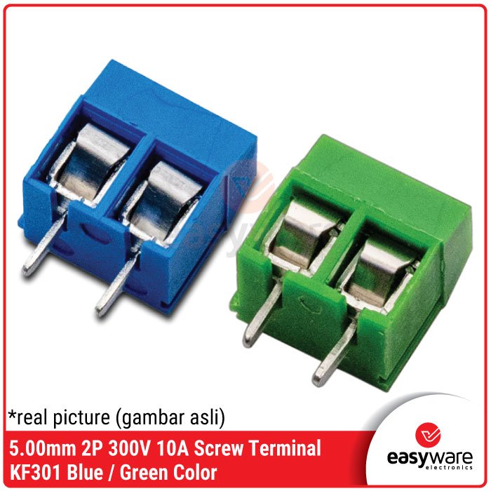 5.00mm Screw Terminal Block KF301 2P Terminal Blok 300V 10A 2 Pin Blue Green Terminal Biru KF301 5.08mm