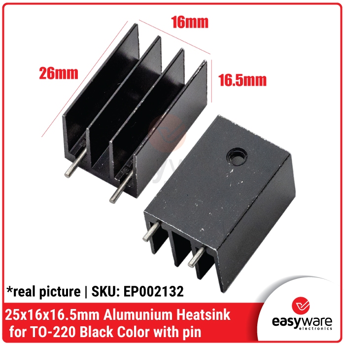 25x16x16.5mm Alumunium Heatsink TO-220 TO220 Black Color with pin