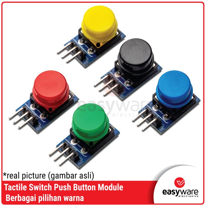 Modul Tactile Switch Push Button 12x12mm 3-Pin PCB – Red Green Blue Yellow Black
