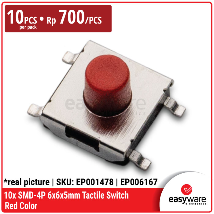 [10 PCS] Tactile Switch 6x6x5mm SMD Push Button SMD SMT 6x6x5 mm Push On 4P Micro Switch Red