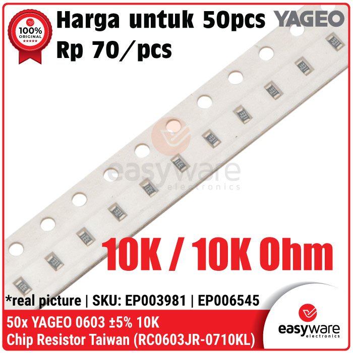 [50 PCS] Resistor SMD 0603 YAGEO 5% 10K Chip Resistor 10K Ohm Resistor SMD