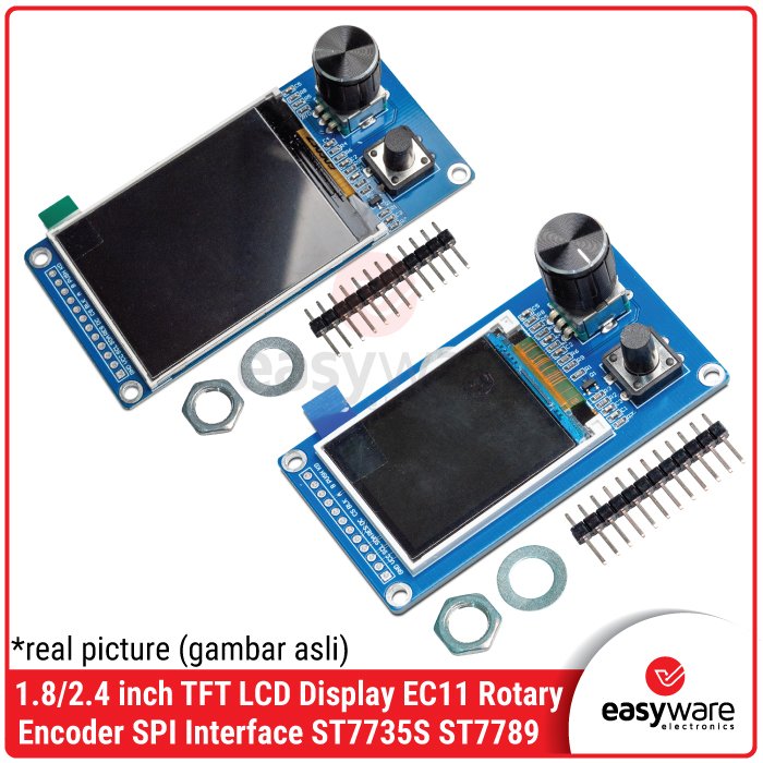 Layar TFT LCD 1.8 Inch / 2.4 Inch + Rotary Encoder EC11 – Modul Display SPI ST7735S ST7789