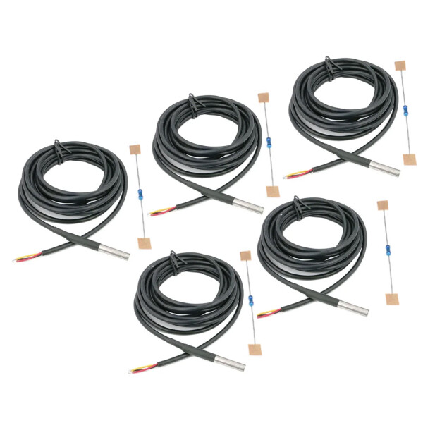 1m DS18B20 Digital Waterproof Temperature Sensor Module LS4G SE08012 5 Pieces with 4.7 kOhm Resistors
