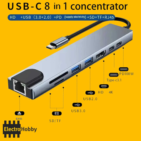 Concentrador HUB 8 en 1