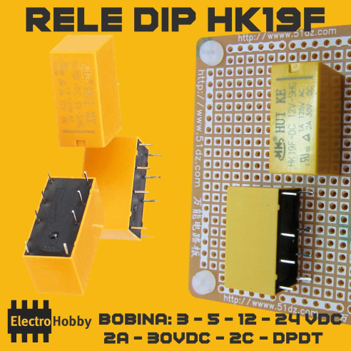 Rele DIP HK19F (3-5-12-24 Vdc)
