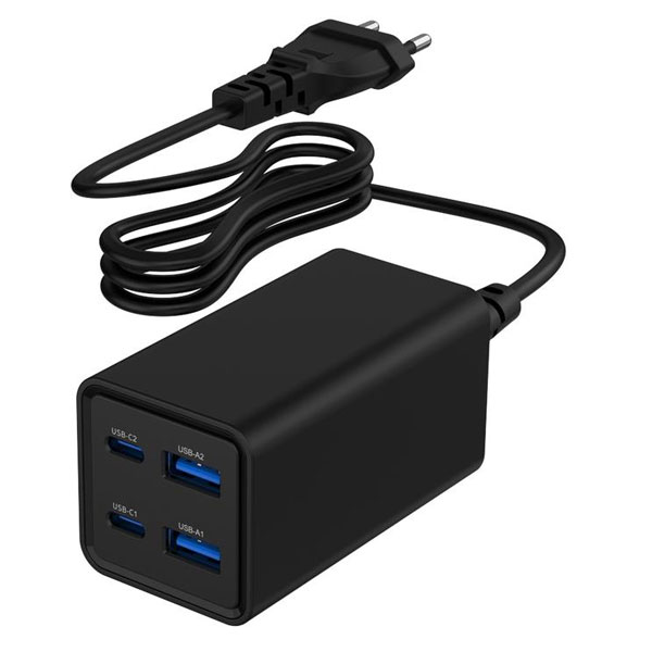 4-poorts USB snellader 2xA - 2xC - 65W - Power Delivery - Zwart