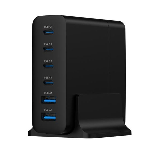 6-poorts USB snellader 2xA - 4xC - 75W - Power Delivery - Zwart