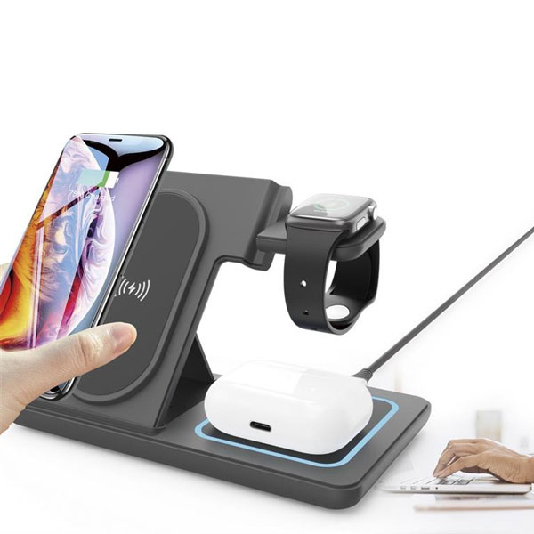 Draadloze 3-in-1 Apple laadstandaard voor telefoon, TWS en Apple Watch - 15 W - Zwart