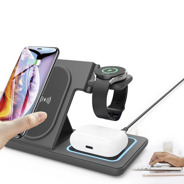 Draadloze 3-in-1 Samsung laadstandaard voor telefoon, TWS en Samsung Watch - 15 W - Zwart
