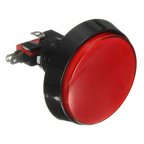 Grote Arcade knop met LED - 60mm Rood