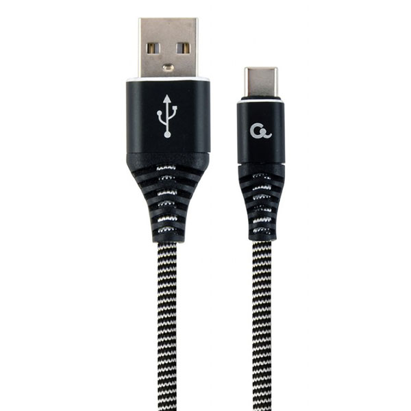 Gevlochten USB-C Oplaadkabel - 2M - Zwart/Wit