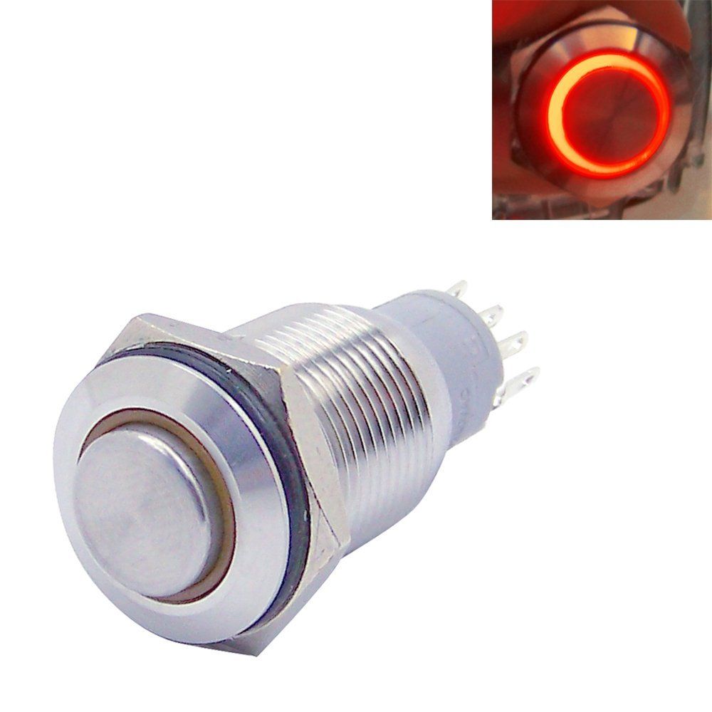 16 mm Ledli Metal Push Button kalıcılı Anahtar Kırmızı