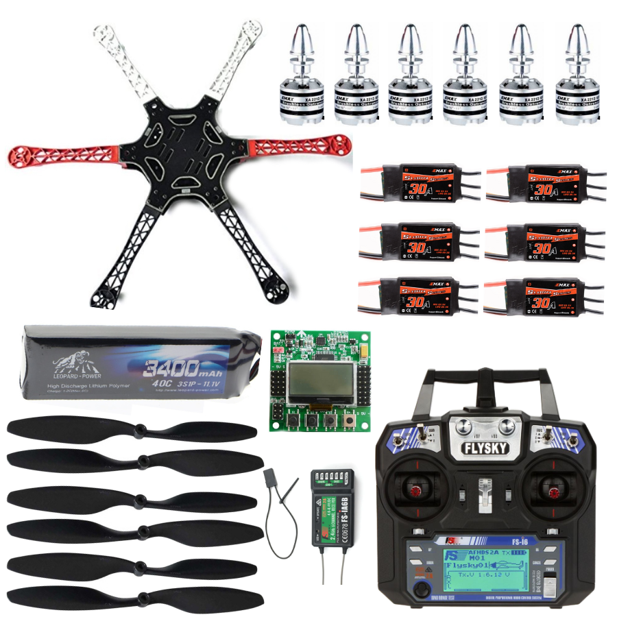 EMAX F550 Multikopter Hexacopter Seti Combo Paket 6 kanal Kumanda ve KK2. 1.5 Uçuş kontrol Kartı