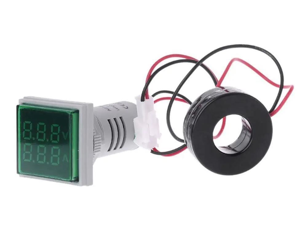 22mm Dijital Voltmetre Ampermetre Ac 20v-500v 0-100A Yeşil