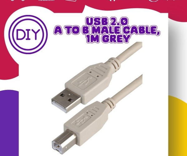 USB 2.0 A to B Male Cable, 1m Grey