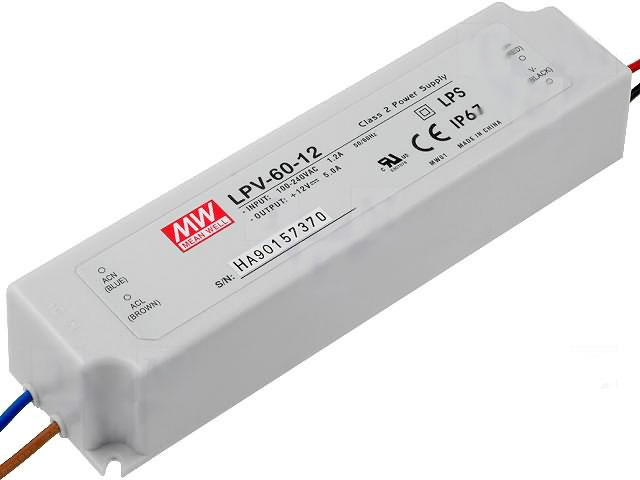 Τροφοδοτικό Led 12V 5A 60W IP67 MeanWell - LPV-60-12